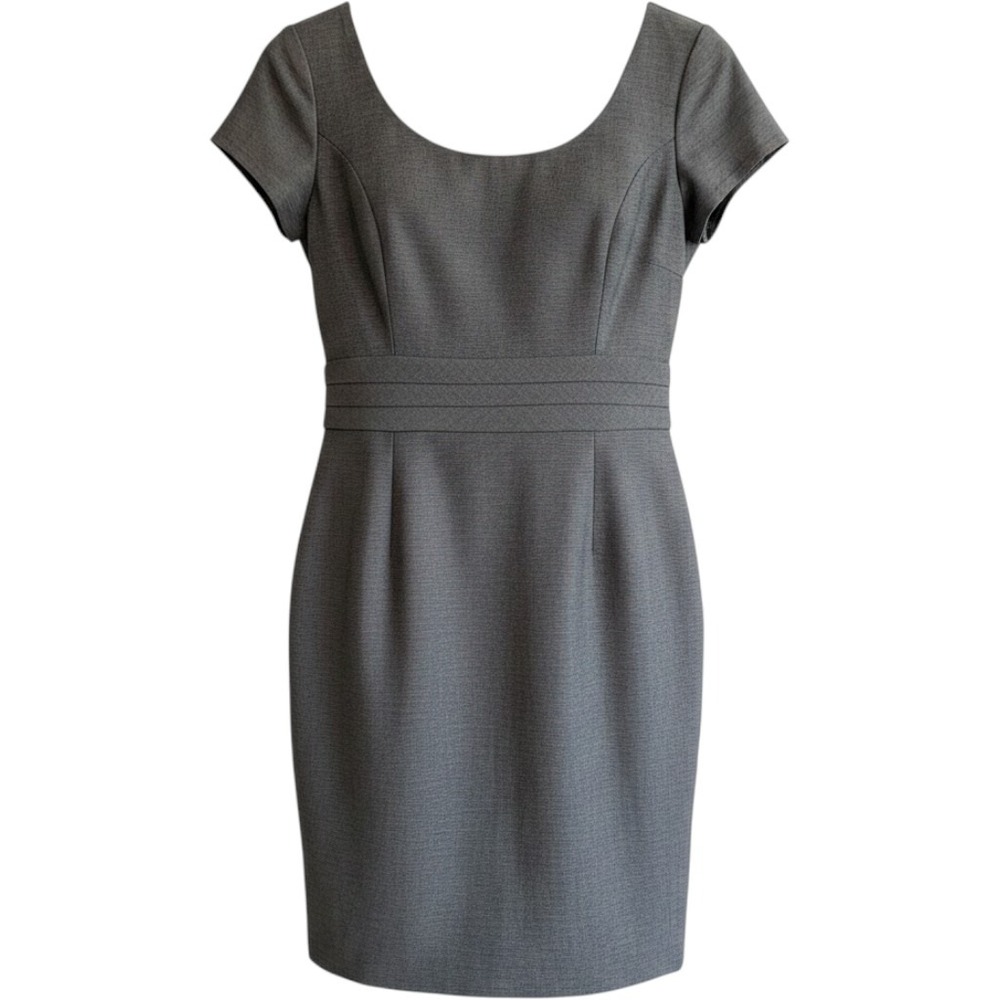 H&M‎ Short Sleeve Gray Knee Length Dress Sz 8 Dainty Career Lined Office Career